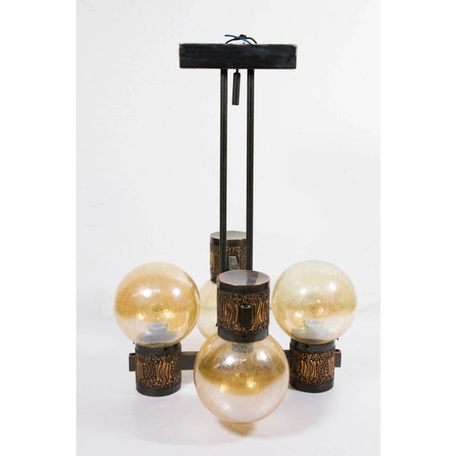 Handmade Copper Chandelier with Glass Bulbs, 1970s For Sale - Image 9 of 9