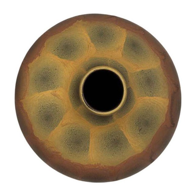 Brown 1970s Art Nouveau Weller Style Iridescent Amber & Gold Raku Fired Vase, Pair For Sale - Image 8 of 14
