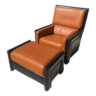 Vintage Roche Bobois Leather Chair & Ottoman For Sale