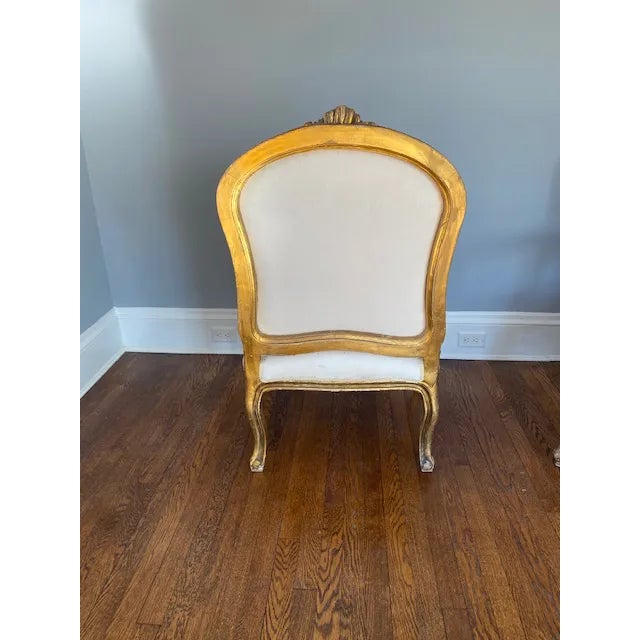 Early 20th Century Vintage French Gilt Fauteuil Armchairs - A Pair For Sale - Image 5 of 9