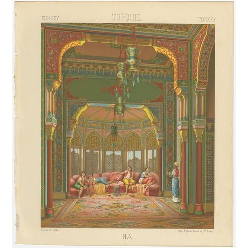 Racinet, Ottoman Harem Interior, Turkish Palace Scene, 1888, Lithograph For Sale - Image 3 of 9