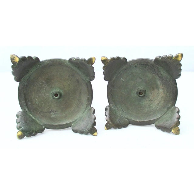 Egyptian Revival Bronze Candlesticks - a Pair For Sale - Image 4 of 9