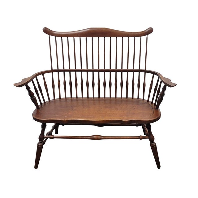 Vintage 1940s Rock Maple Windsor Bench For Sale - Image 10 of 10