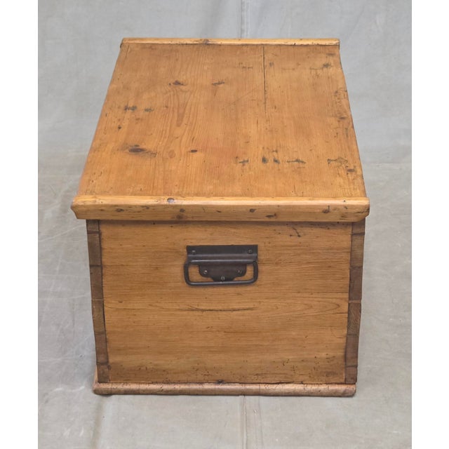 Antique German Natural Pine Storage Trunk With Original Iron Key For Sale - Image 10 of 13