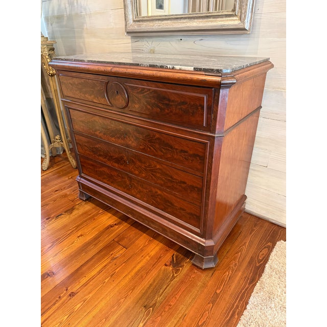 19th Century French Flame Mahogany Marble Top Secretaire a Abattant For Sale - Image 4 of 12