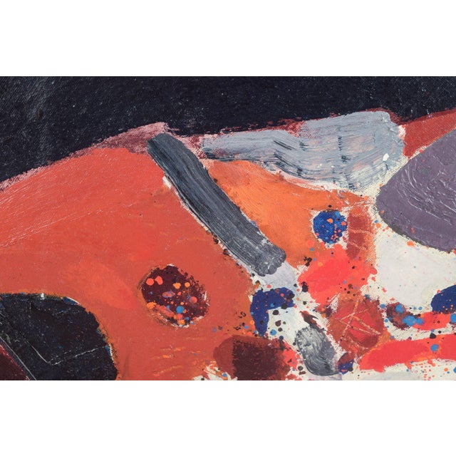 Lars Bertle “Natten på ön”. Oil on canvas mounted on wooden board. An expressive abstract work in circular format, where...