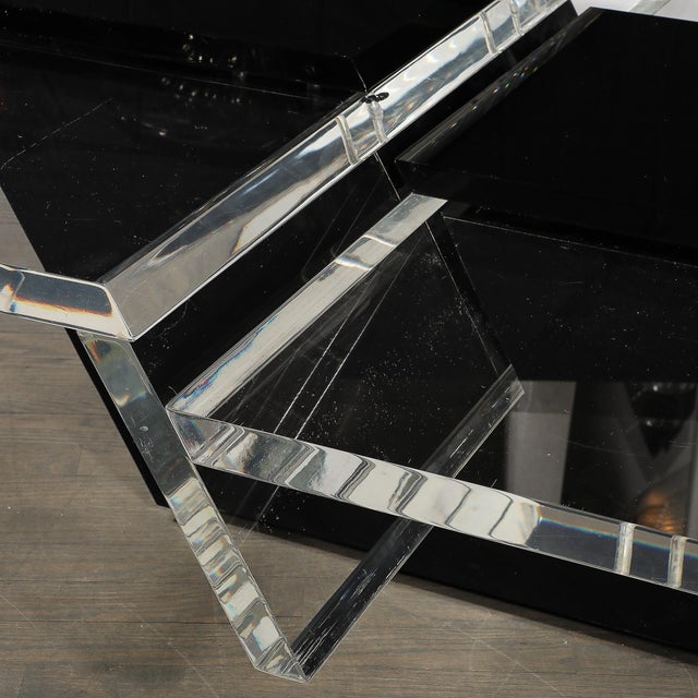 Mid-Century Modernist Black & Clear Lucite Two-Level Rectilinear Cocktail Table For Sale - Image 9 of 11