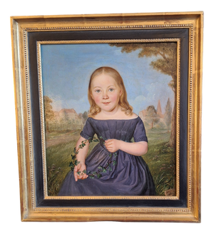 Trully, Portrait of Girl in a Blue Dress, 1842, Oil Painting, Framed
