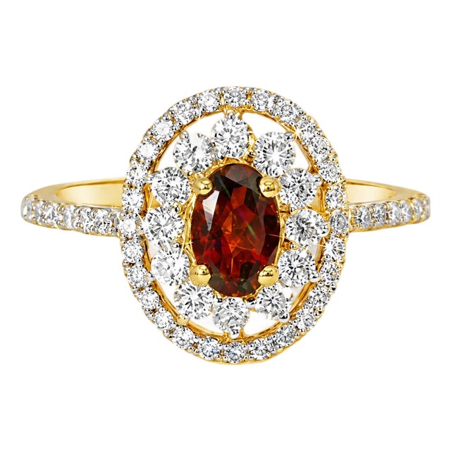 14K Yellow Gold Diamond Garnet Filigree Ring Estate For Sale