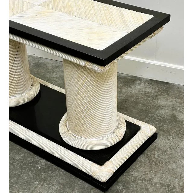 Rattan Console Table with Black Lacquer Border by Howard Dilday, 1970s For Sale - Image 3 of 14