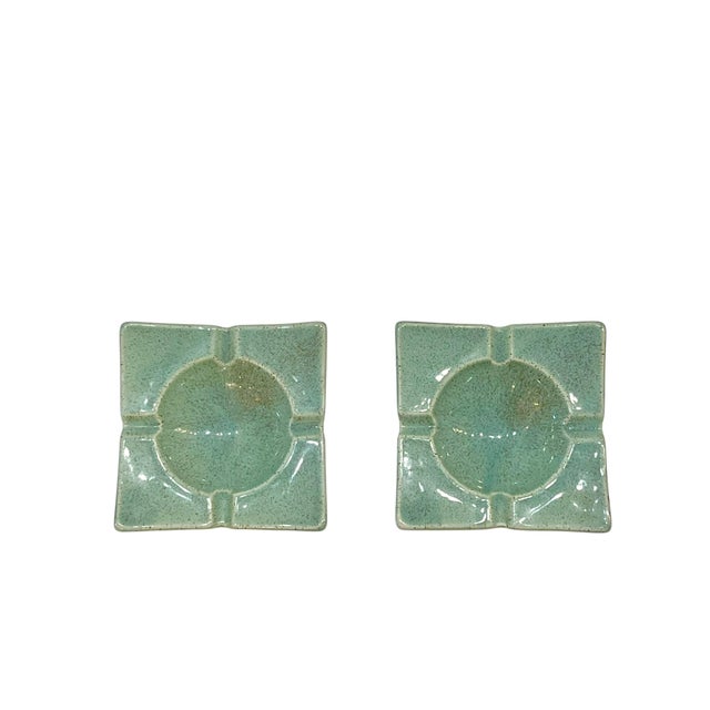 Turquoise Pair of Mid 20th Century Speckled Turquoise Ceramic Ashtrays or Catchalls For Sale - Image 8 of 8
