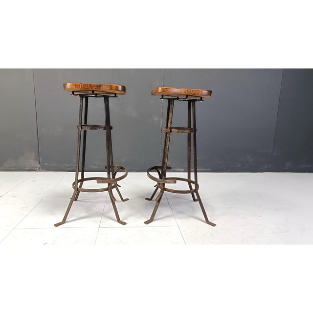 Wood Vintage Brutalist Bar Stools, 1970s, Set of 5 For Sale - Image 7 of 11