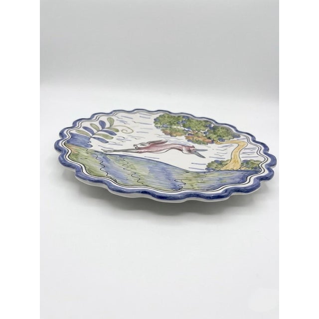 Andrea by Sadek Portuguese Majolica Style Leaping Hare Scalloped Plate For Sale - Image 4 of 9