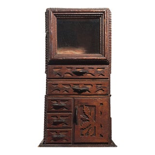 Rare Antique Tramp Art Stacked Box With Drawers and Fretwork Detail by t.s. Herscher, Signed For Sale