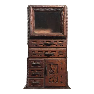 Rare Antique Tramp Art Stacked Box With Drawers and Fretwork Detail by t.s. Herscher, Signed