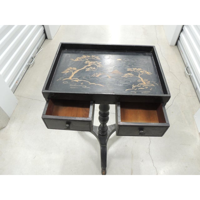 Vintage Black Lacquered Top Chinoiserie Style Tray Table For Sale - Image 13 of 14