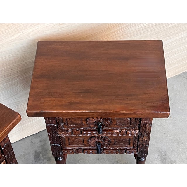 20th Century Pair of Spanish Nightstands With Two Drawers and Iron Hardware For Sale - Image 10 of 11