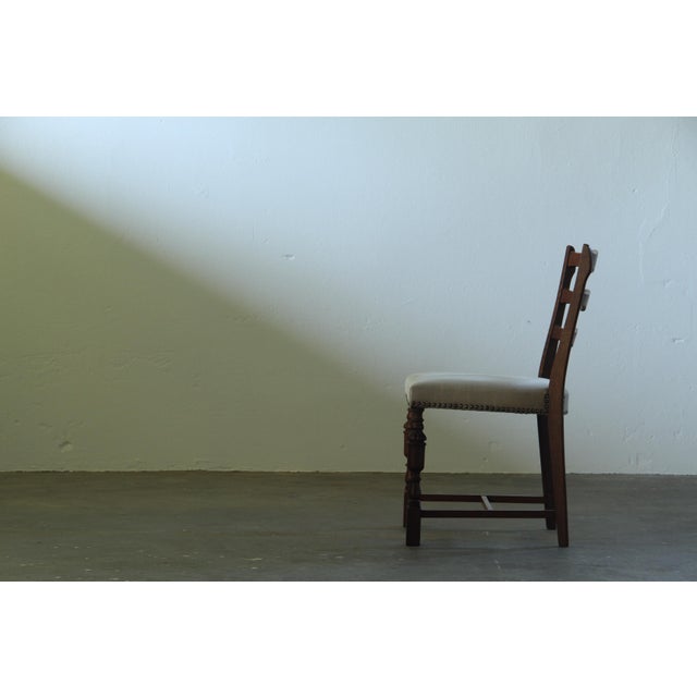 Brutalist Dark Oak Chairs in Light Upholstery, Denmark, 1960s, Set of 6 For Sale - Image 10 of 15