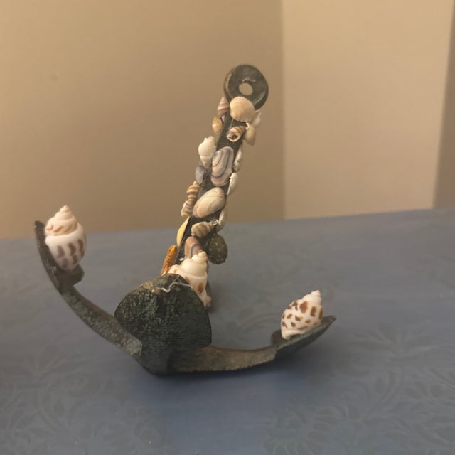 Nautical Cast Metal Anchor Sculpture Adorned With Natural Seashells For Sale In Minneapolis - Image 6 of 10