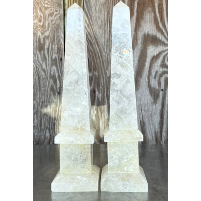 Glass Vintage Boho Rock Crystal Obelisks - a Pair For Sale - Image 7 of 9
