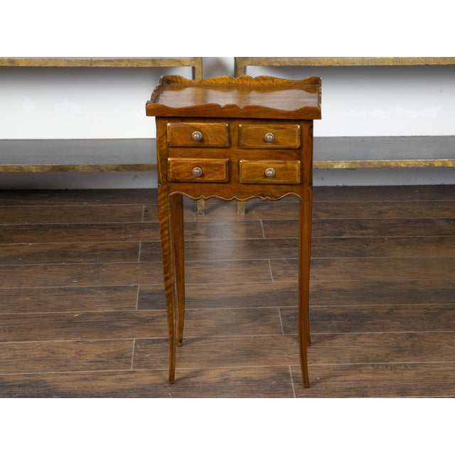 Early 20th Century French Turn of the Century Walnut Side Table with Carved Tray Top and Drawers For Sale - Image 5 of 12