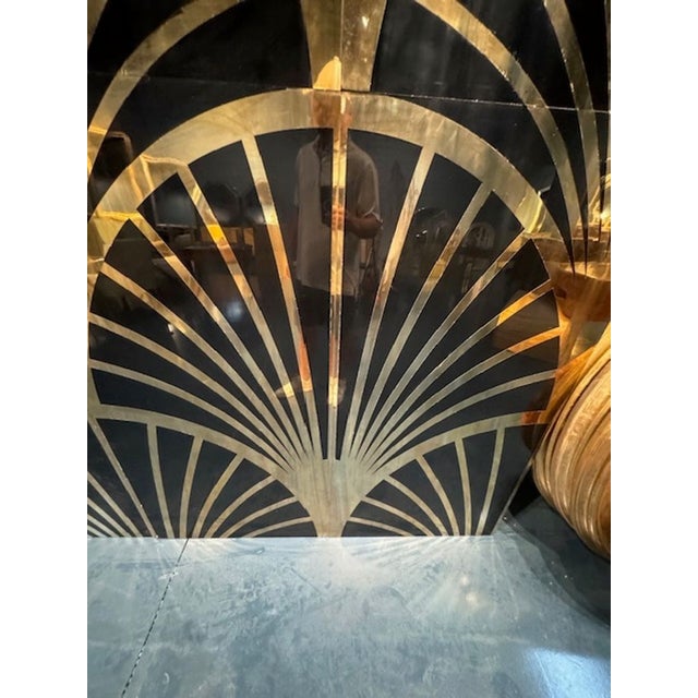 Set of Italian Black Lacquer and Brass Panels For Sale - Image 4 of 5