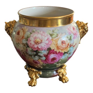 Large Jardiniere Roses and Elephant Pot With Handles For Sale