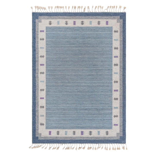 Doris Leslie Blau Vintage Swedish Flat Woven Rug by Ingegerd Silow For Sale