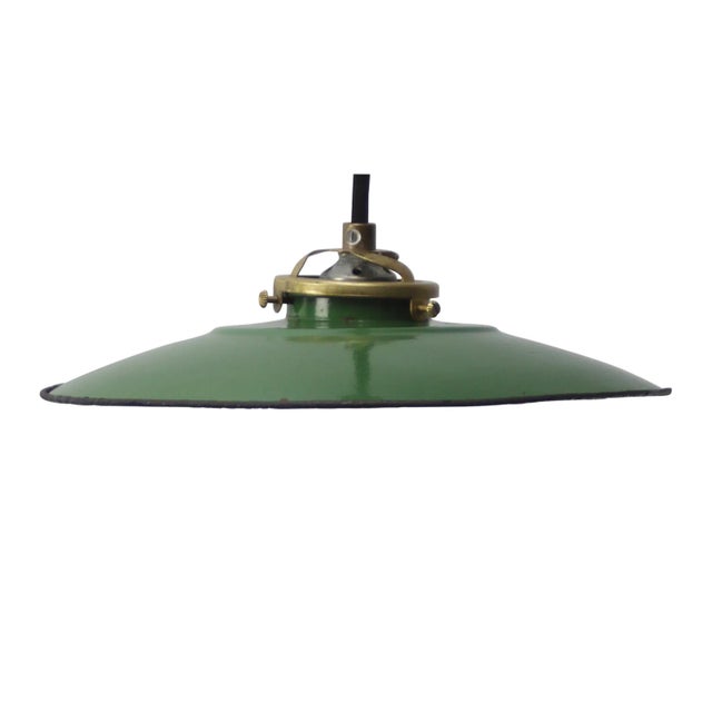 Industrial French Pendant Light in Green Enamel For Sale - Image 3 of 8