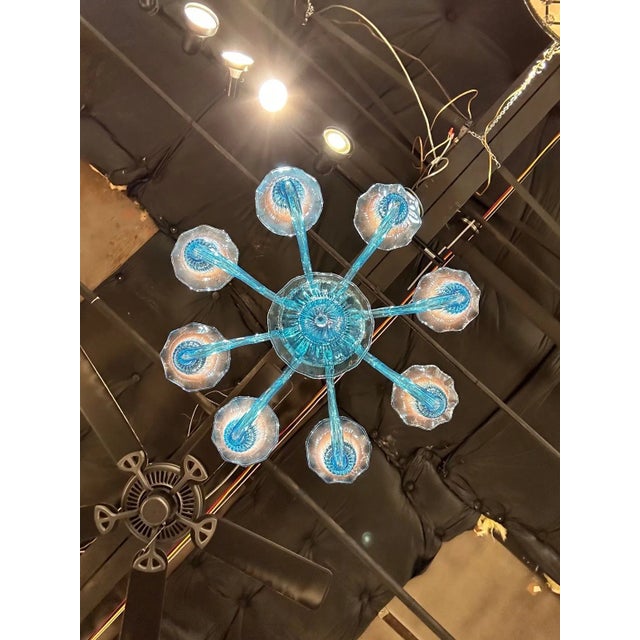 Early 21st Century Blue Murano Glas Chandelier With 8 Lights For Sale - Image 5 of 6