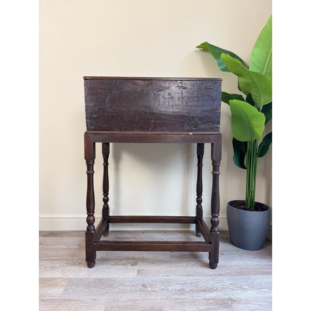 Antique Carved Oak Bible Box on Stand, Early 18th Century For Sale - Image 5 of 14