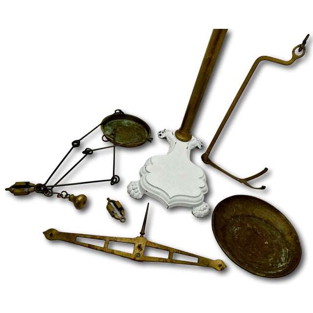 Very Large Size Antique Brass & Enameled Cast Iron Manchester England Wholesale Groceries Sellers Scale - 34 Inches Tall For Sale - Image 16 of 18