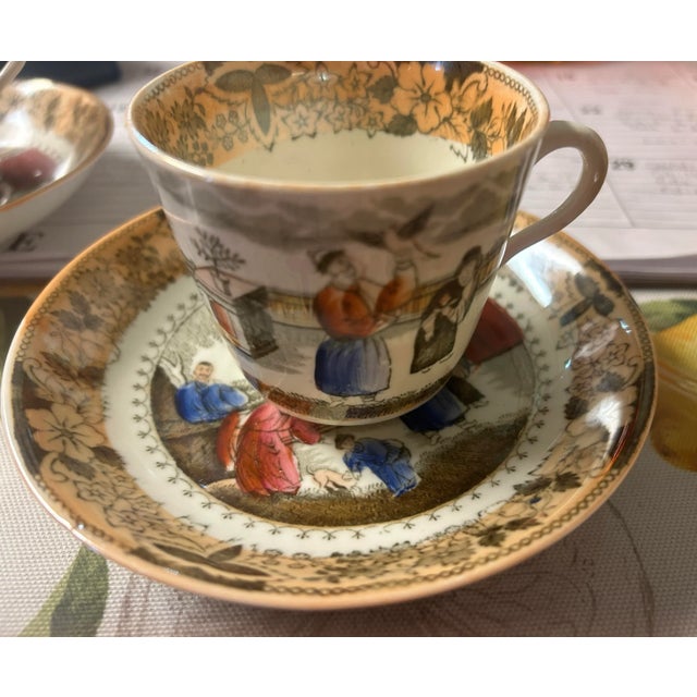 Antique Chinoiserie Porcelain Sana Pattern Cup & Saucer Set- 4 Pieces For Sale - Image 4 of 10