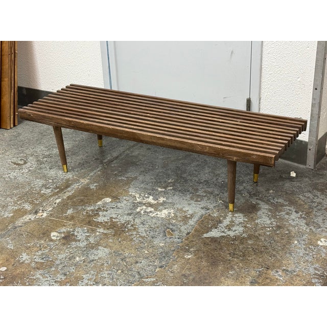 Mid-Century Modern Mid-Century Slatted Walnut Bench / Coffee Table For Sale - Image 3 of 12
