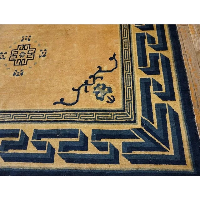 Sublime Rose Color With Peculiar Geometric Desing Antique Chinese Peking Rug For Sale - Image 11 of 14