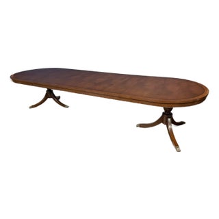 Traditional Oval Banded Mahogany Double Pedestal Dining Table by Leighton Hall - Showroom Sample For Sale