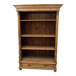 19th Century Distressed Antique Pine Bookcase Cabinet With Adjustable Shelves For Sale