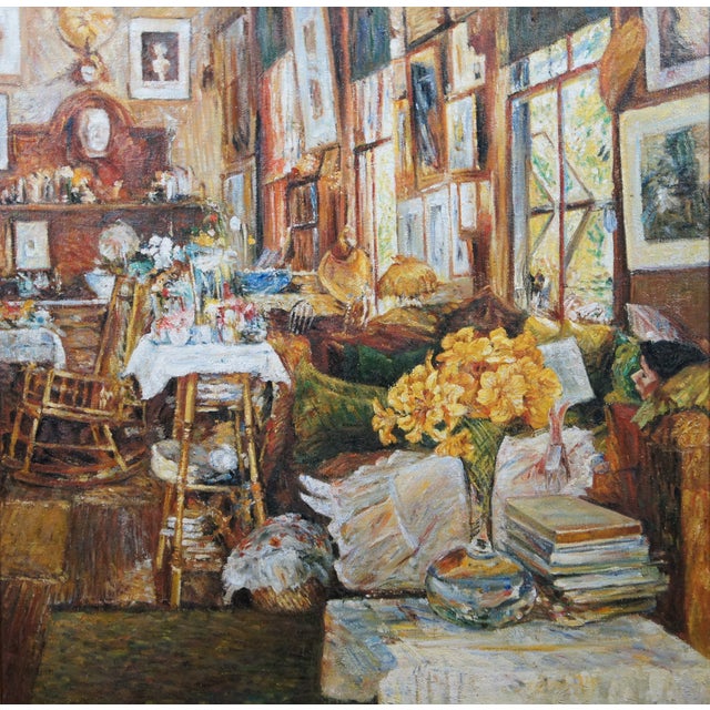 Late 20th Century The Room of Flowers Impressionist Oil Painting After Frederick Childe Hassam 43" For Sale - Image 5 of 12
