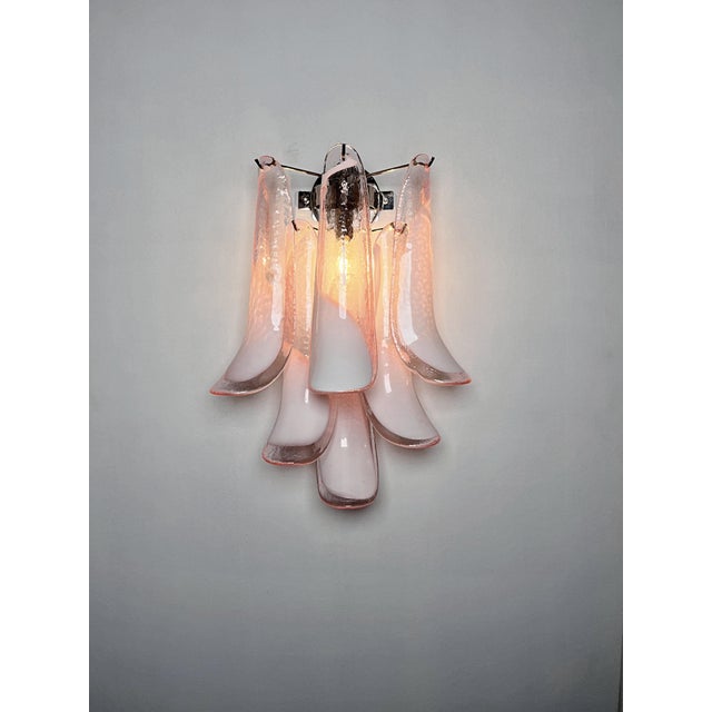 Vintage Italian Murano Wall Lights with Pink Lattimo Glass Petals in the manner of Mazzega, 1990, Set of 2 For Sale - Image 17 of 18