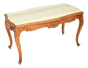 French Carved Walnut Coffee Table with Marble Top, 1930