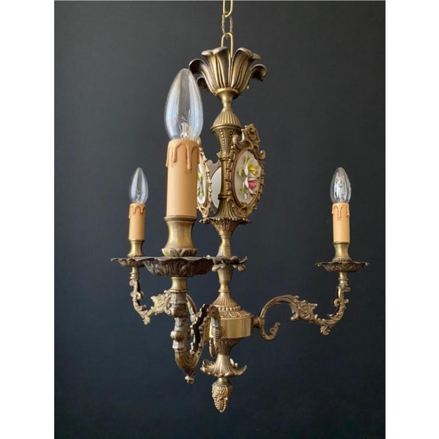 1960s Antique Chandelier with Ceramic Decorations, 1960s For Sale - Image 5 of 14