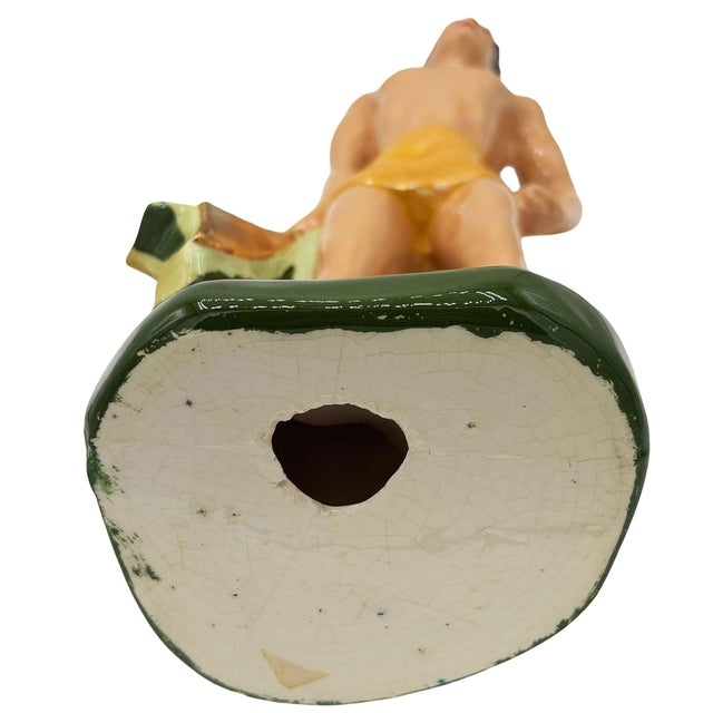 Mid 20th Century Hand Painted Native Surfer W/ Gold Machete Ceramic Sculpture For Sale In Los Angeles - Image 6 of 7