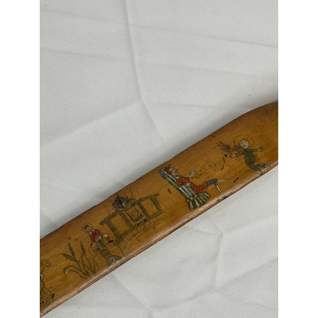 Wood Antique Victorian Hand Painted Wood Paper Knife With Kate Greenaway Style Figures, Circa 1880s For Sale - Image 7 of 9