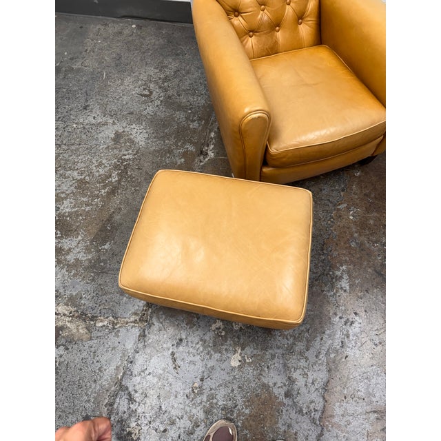 Crate & Barrel Rollins Camel Leather Button-Tufted Chair + Ottoman For Sale - Image 10 of 12
