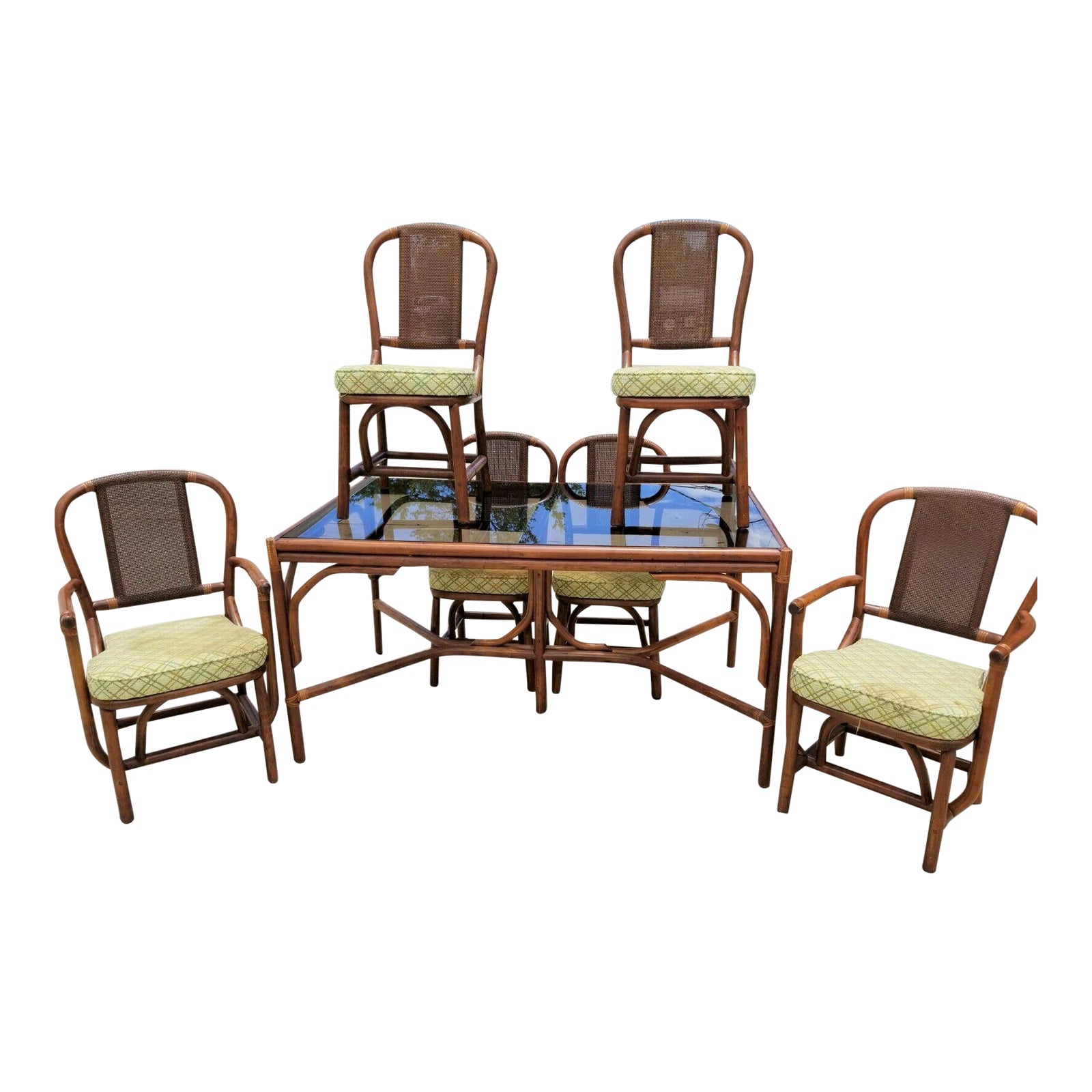 Vintage Clark Casual Distinctive Rattan Bentwood Bamboo Cane Dining Set