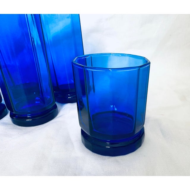 Farmhouse Anchor Hocking Essex Cobalt Blue Octagonal Tumblers-Set of 7 For Sale - Image 3 of 8