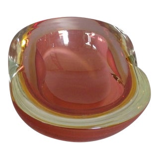 Heavy Murano Glass Clear to Vibrant Color Sommerso Pinched Bowl For Sale