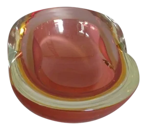Heavy Murano Glass Clear to Vibrant Color Sommerso Pinched Bowl