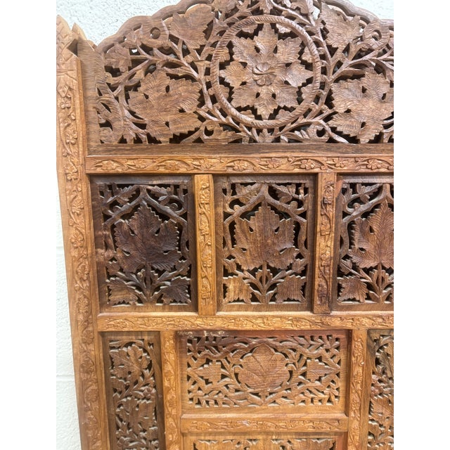 Vintage Hand Carved Two Panel Teak Room Divider Folding Screen For Sale In Kansas City - Image 6 of 18