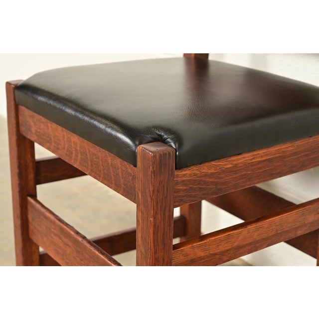 L. & J. G. Stickley Antique Mission Oak Arts & Crafts Ladder Back Side Chairs or Dining Chairs, Pair For Sale - Image 9 of 14